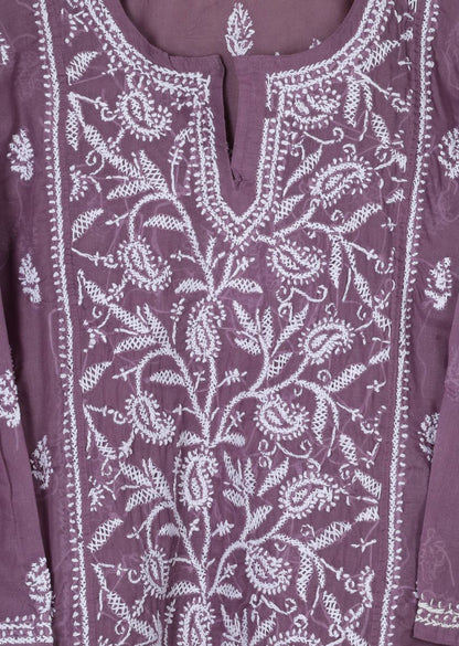 Firgun Red Lucknowi Chikankari Cotton Top
