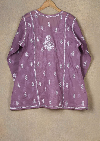 Firgun Red Lucknowi Chikankari Cotton Top
