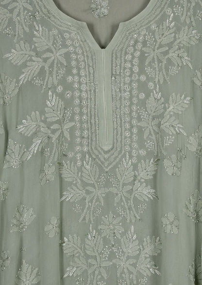 Firgun Mehendi Green Lucknowi Chikankari Viscose Georgette Kurta