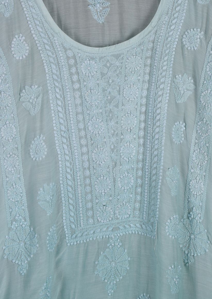Firgun Mint Green dual shade Lucknowi Chikankari Muslin Kurta
