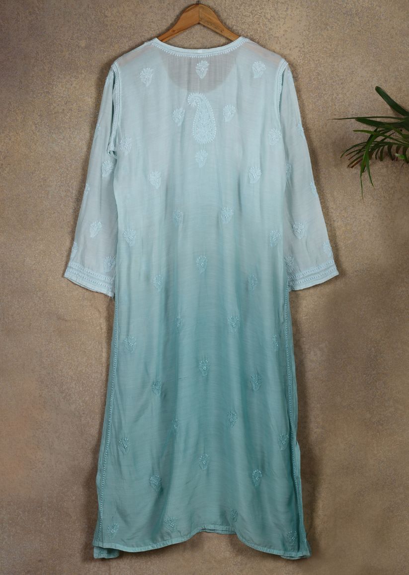 Firgun Mint Green dual shade Lucknowi Chikankari Muslin Kurta