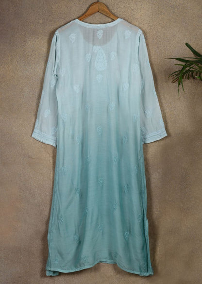 Firgun Mint Green dual shade Lucknowi Chikankari Muslin Kurta