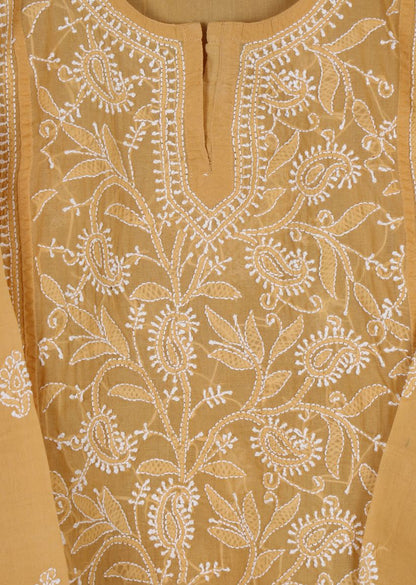 Firgun Mustard Lucknowi Chikankari Cotton Top