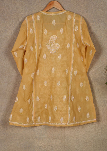 Firgun Mustard Lucknowi Chikankari Cotton Top