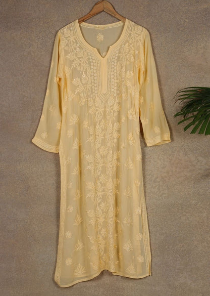Firgun Mehendi Green Lucknowi Chikankari Viscose Georgette Kurta