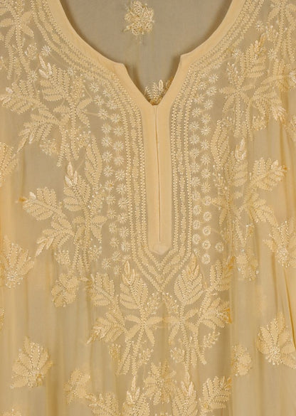 Firgun Mehendi Green Lucknowi Chikankari Viscose Georgette Kurta