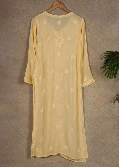 Firgun Mehendi Green Lucknowi Chikankari Viscose Georgette Kurta