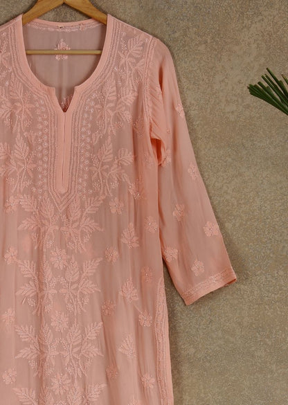 Firgun Mehendi Green Lucknowi Chikankari Viscose Georgette Kurta