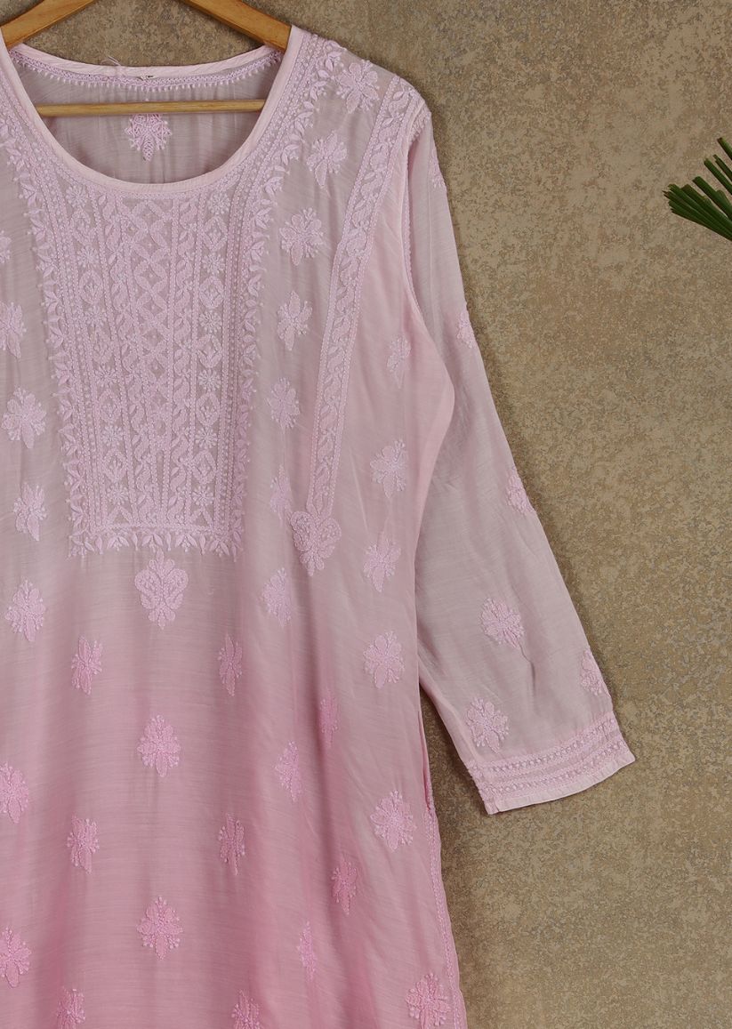 Firgun Mint Green dual shade Lucknowi Chikankari Muslin Kurta