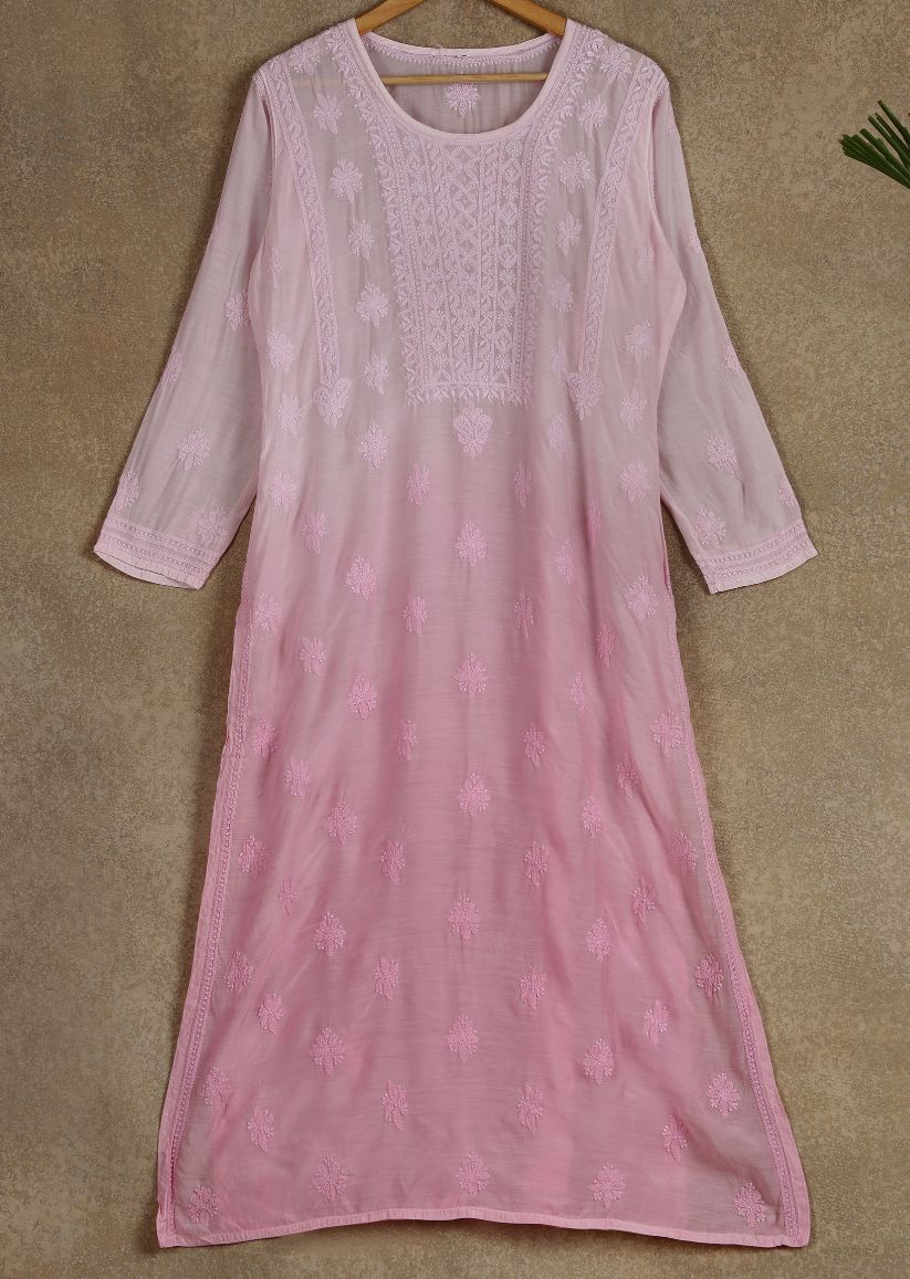 Firgun Mint Green dual shade Lucknowi Chikankari Muslin Kurta