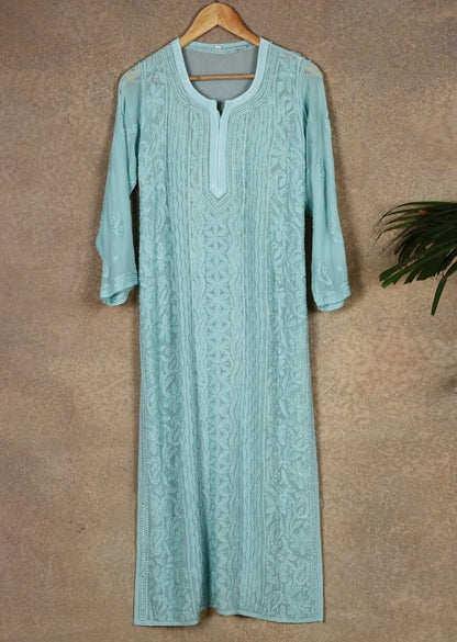 Firgun Sea Green Lucknowi Chikankari Viscose Georgette Kurta