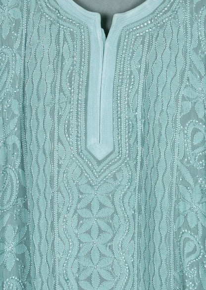 Firgun Sea Green Lucknowi Chikankari Viscose Georgette Kurta