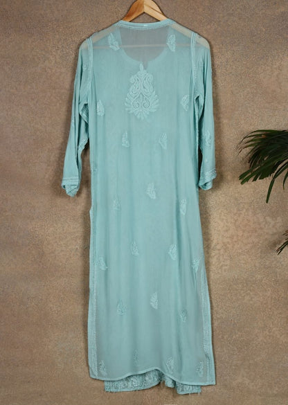 Firgun Sea Green Lucknowi Chikankari Viscose Georgette Kurta