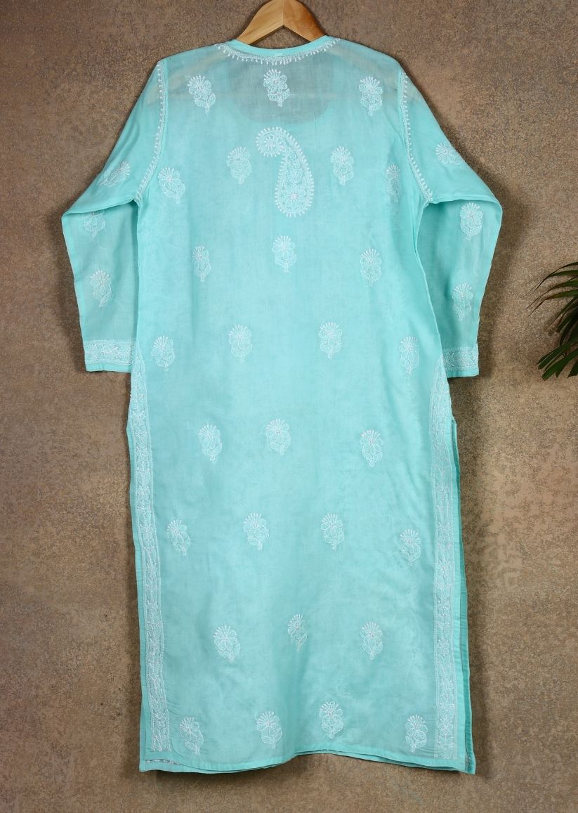Firgun Beige Lucknowi Chikankari Cotton Kurta with Front Jaal