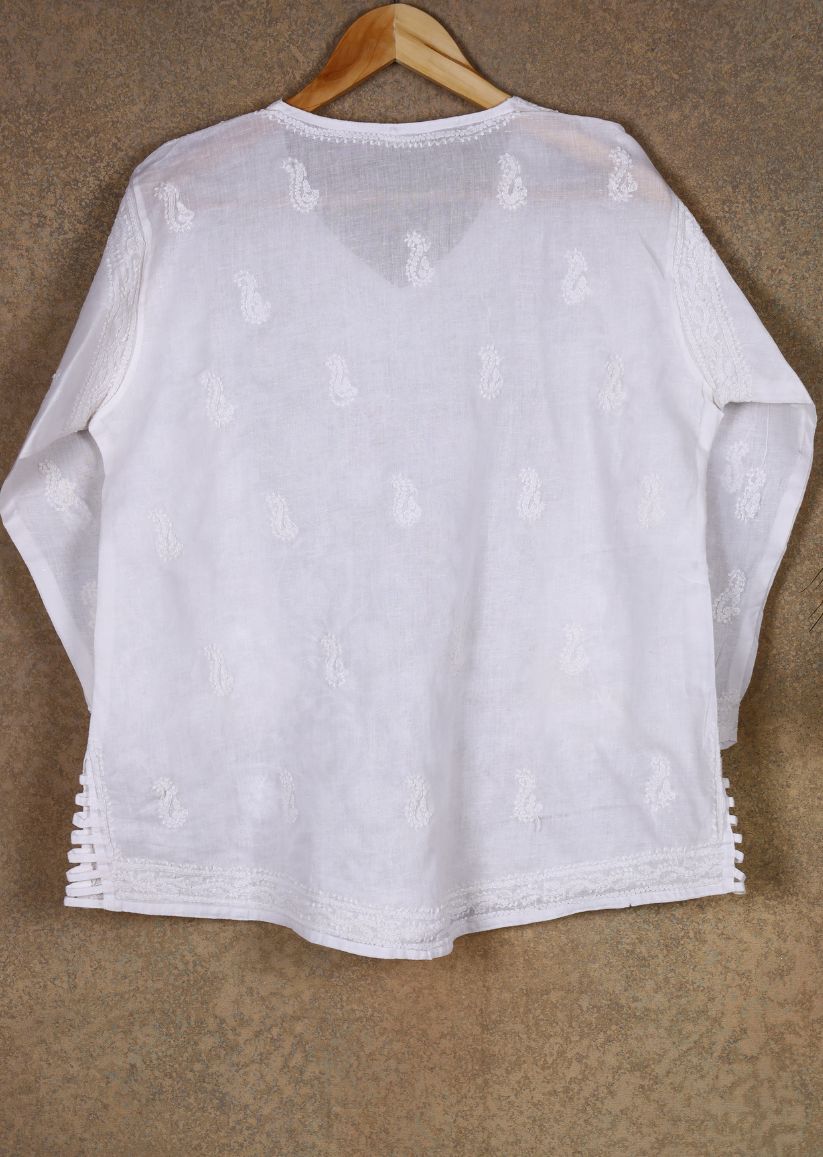 Firgun White Lucknowi Chikankari Cotton Top
