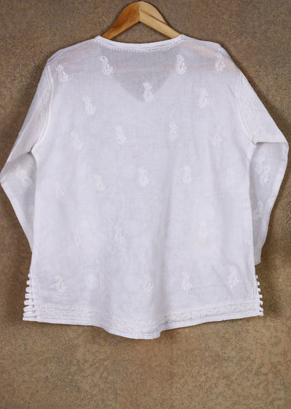 Firgun White Lucknowi Chikankari Cotton Top