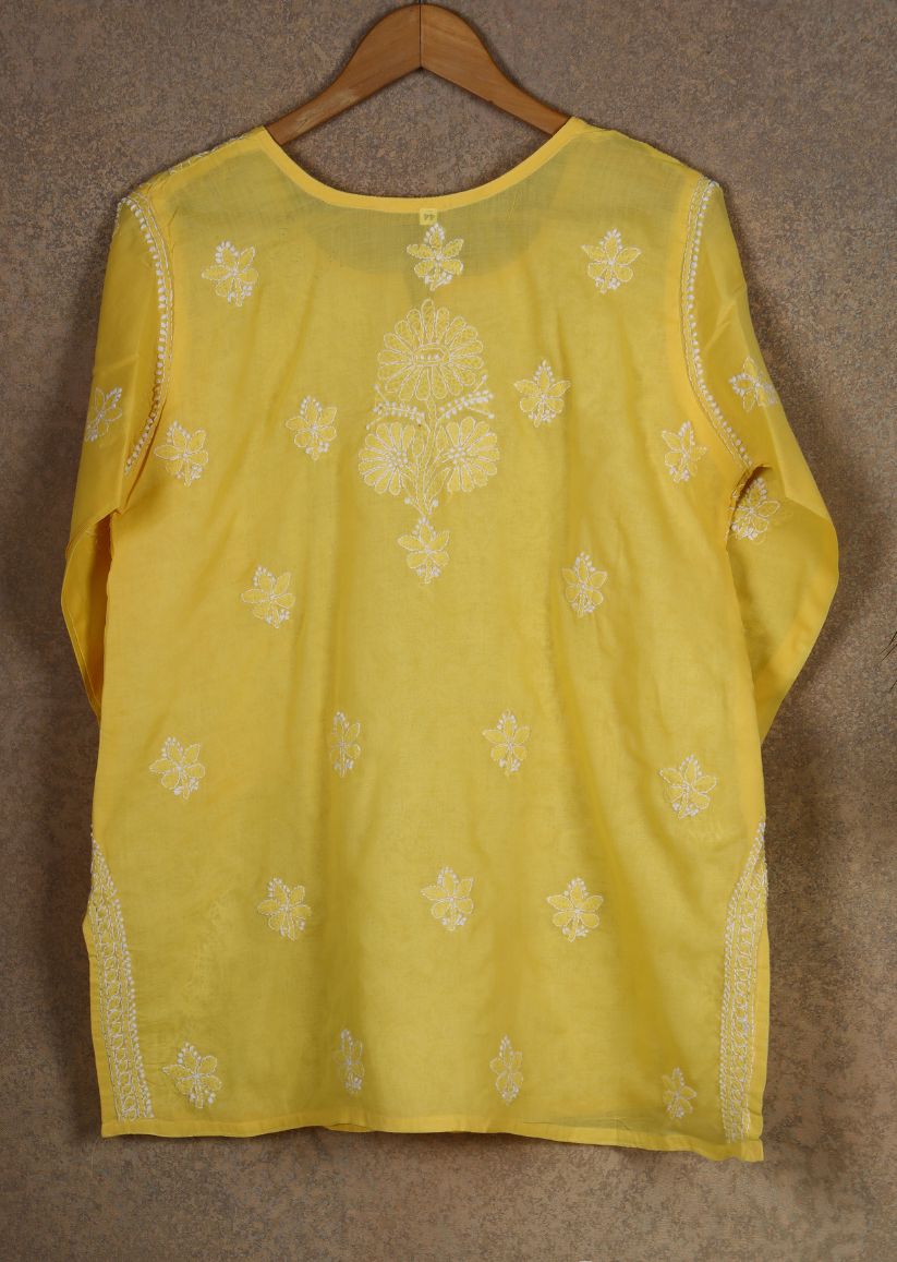 Firgun Blue  Lucknowi Chikankari Cotton Top