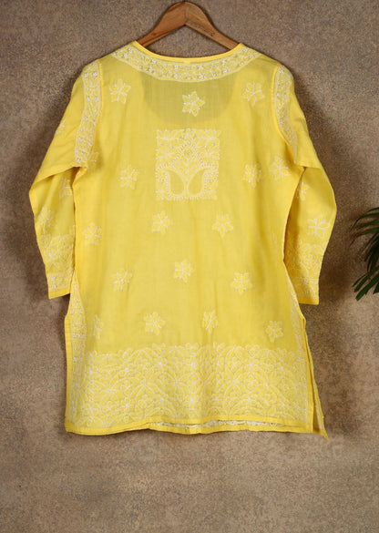 Firgun Yellow Lucknowi Chikankari Cotton Top