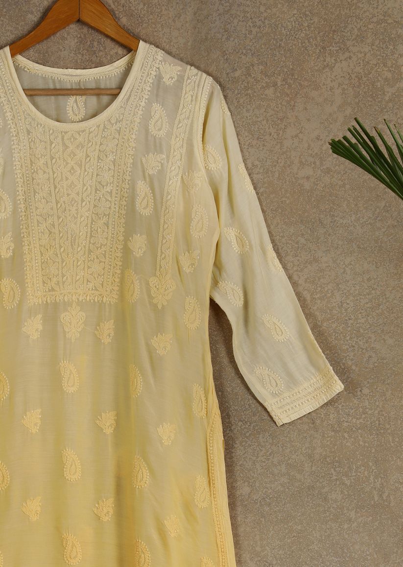 Firgun Mint Green dual shade Lucknowi Chikankari Muslin Kurta