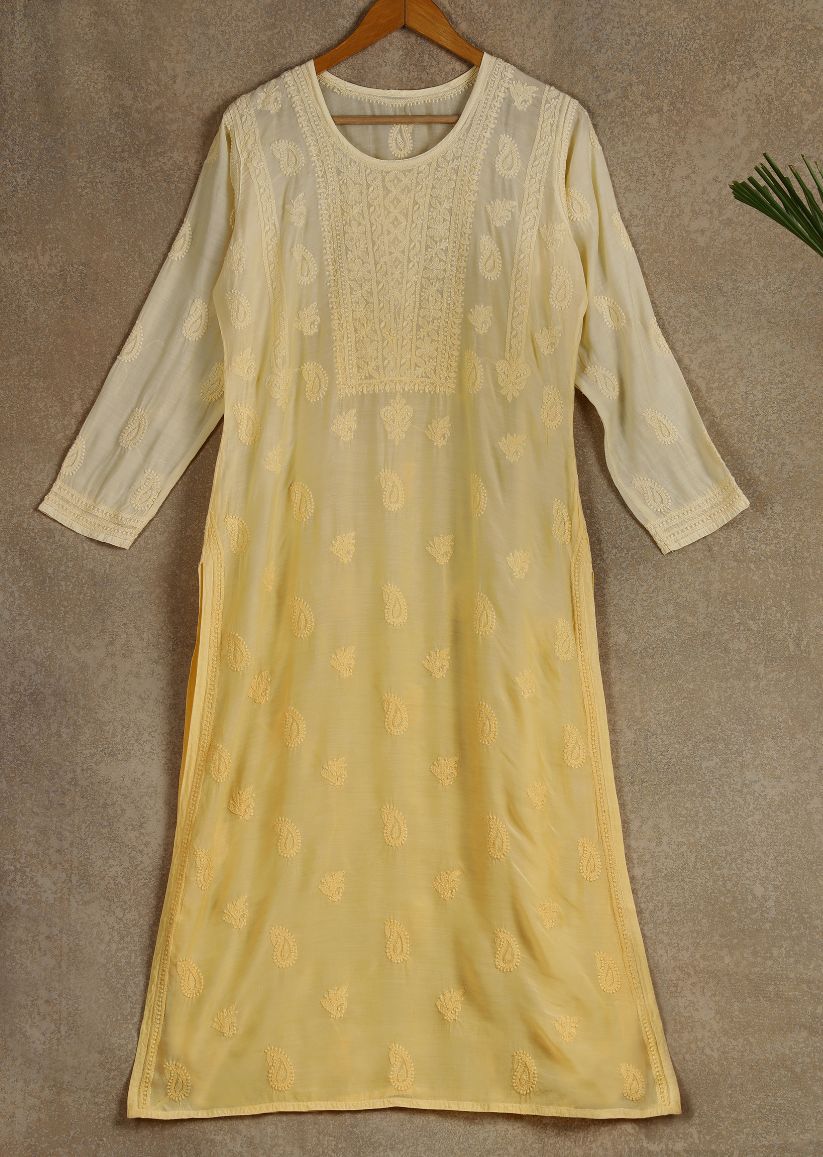 Firgun Mint Green dual shade Lucknowi Chikankari Muslin Kurta