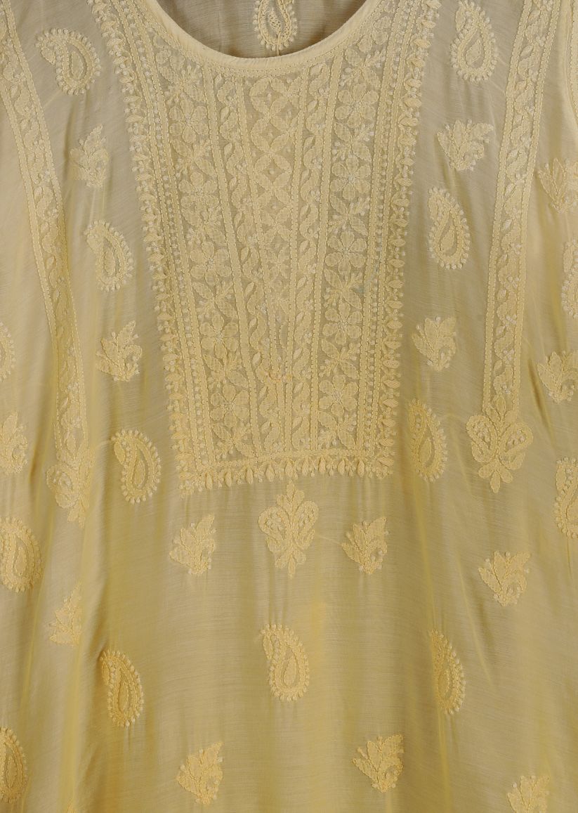 Firgun Mint Green dual shade Lucknowi Chikankari Muslin Kurta