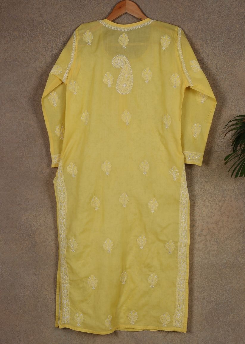 Firgun Beige Lucknowi Chikankari Cotton Kurta with Front Jaal