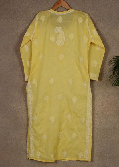 Firgun Beige Lucknowi Chikankari Cotton Kurta with Front Jaal